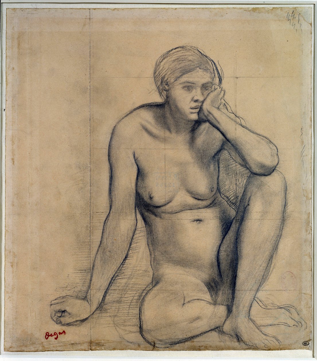 Sedící nahá žena Studie pro „Scene de guerre au Middle Ages““ Kresba Edgara Degase (1834-1917) Rozm. 0,27 x 0,31 m Paříž. muzeum Louvre od Edgar Degas