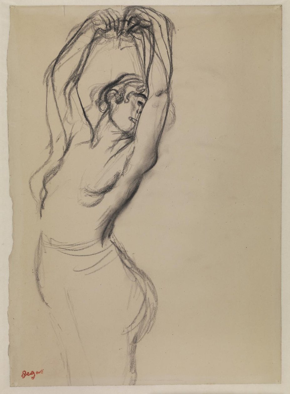 Nahá tanečnice se zdviženýma rukama od Edgar Degas