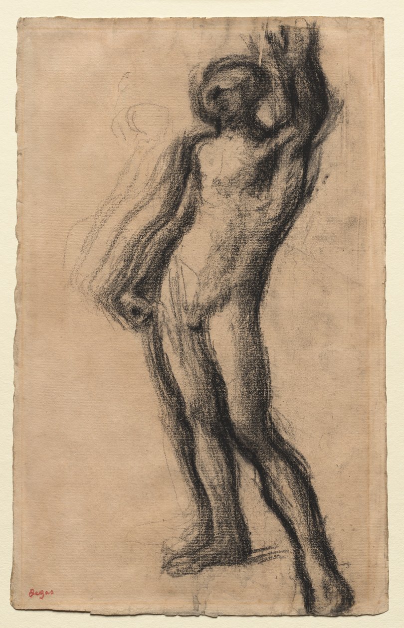 Nahý muž stojící, se zdviženou levou rukou, c. 1900. od Edgar Degas
