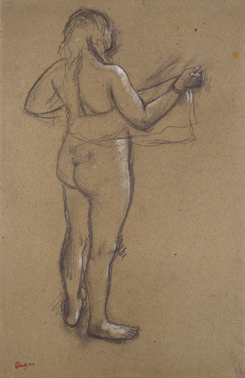 Nahá žena, která se suší ručníkem, při pohledu zezadu, konec 19. století od Edgar Degas