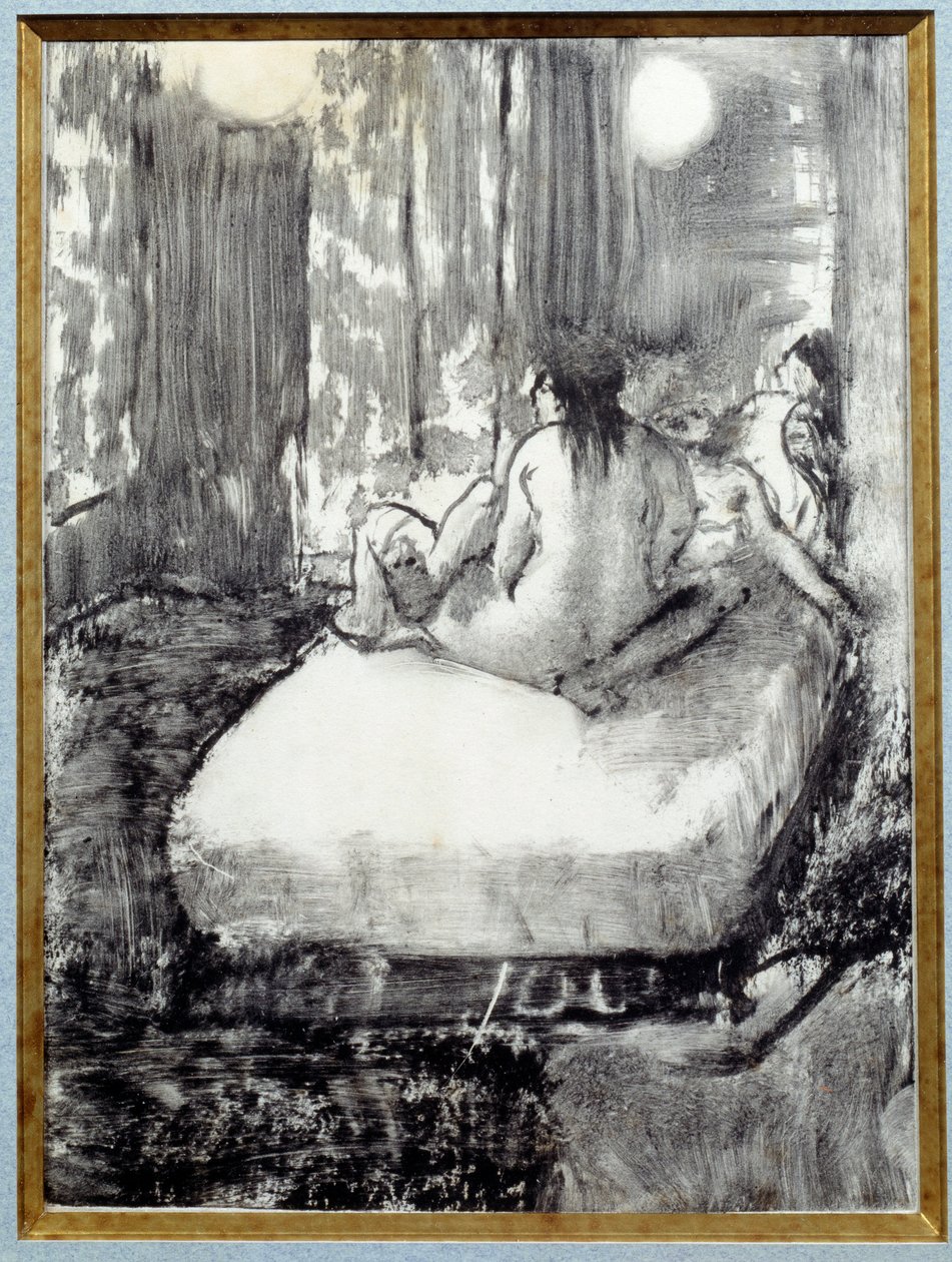 Na posteli Monotyp v černém inkoustu na čínském papíře od Edgara Degase od Edgar Degas
