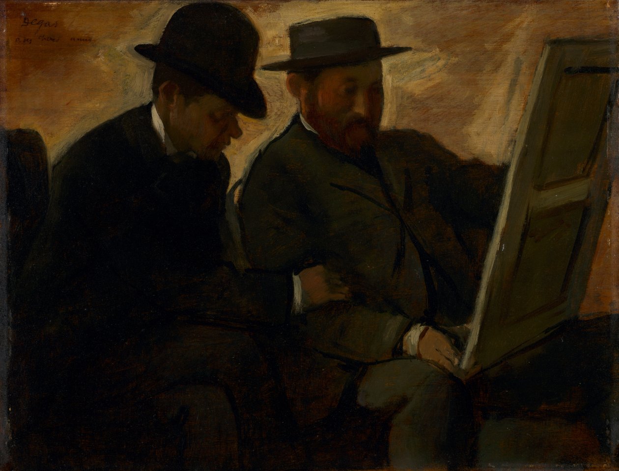 Paul Lafond a Alphonse Cherfils zkoumající obraz, kolem 1878-1880 od Edgar Degas