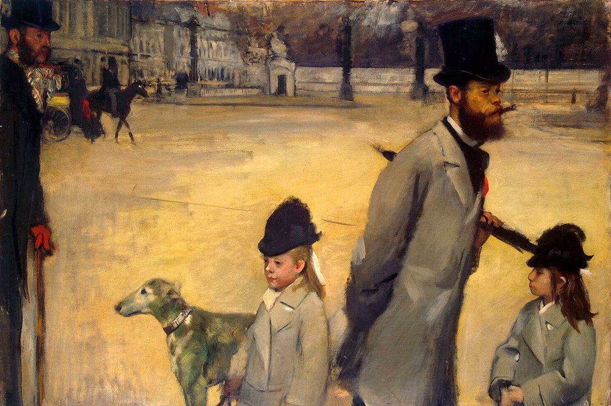 Place de la Concorde, vikomt Lepic a jeho dcery překračující Place de la Concorde, 1875. od Edgar Degas