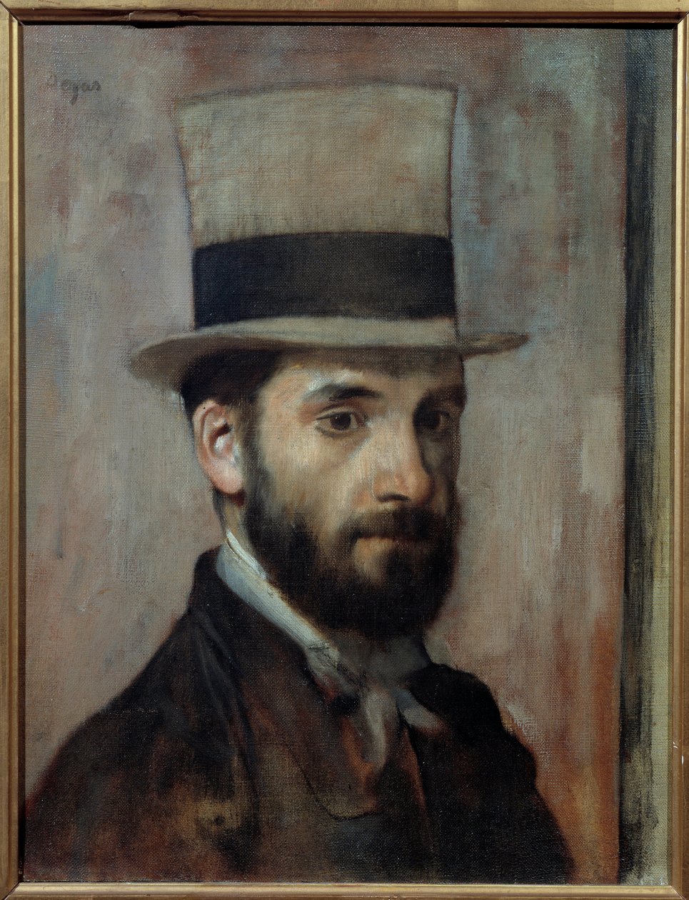 Portrét Leona Josepha Florentina Bonnata (1833-1922) Malíř nosí cylindr. Obraz Edgara Degase (1834-1917) 1863 Sun. 0,43x0,36 m Bayonne, Musee Bonnat - Portrét Leona Josepha Florentina Bonnata (1833-1922). Umělec nosí cylindr. Malování b od Edgar Degas