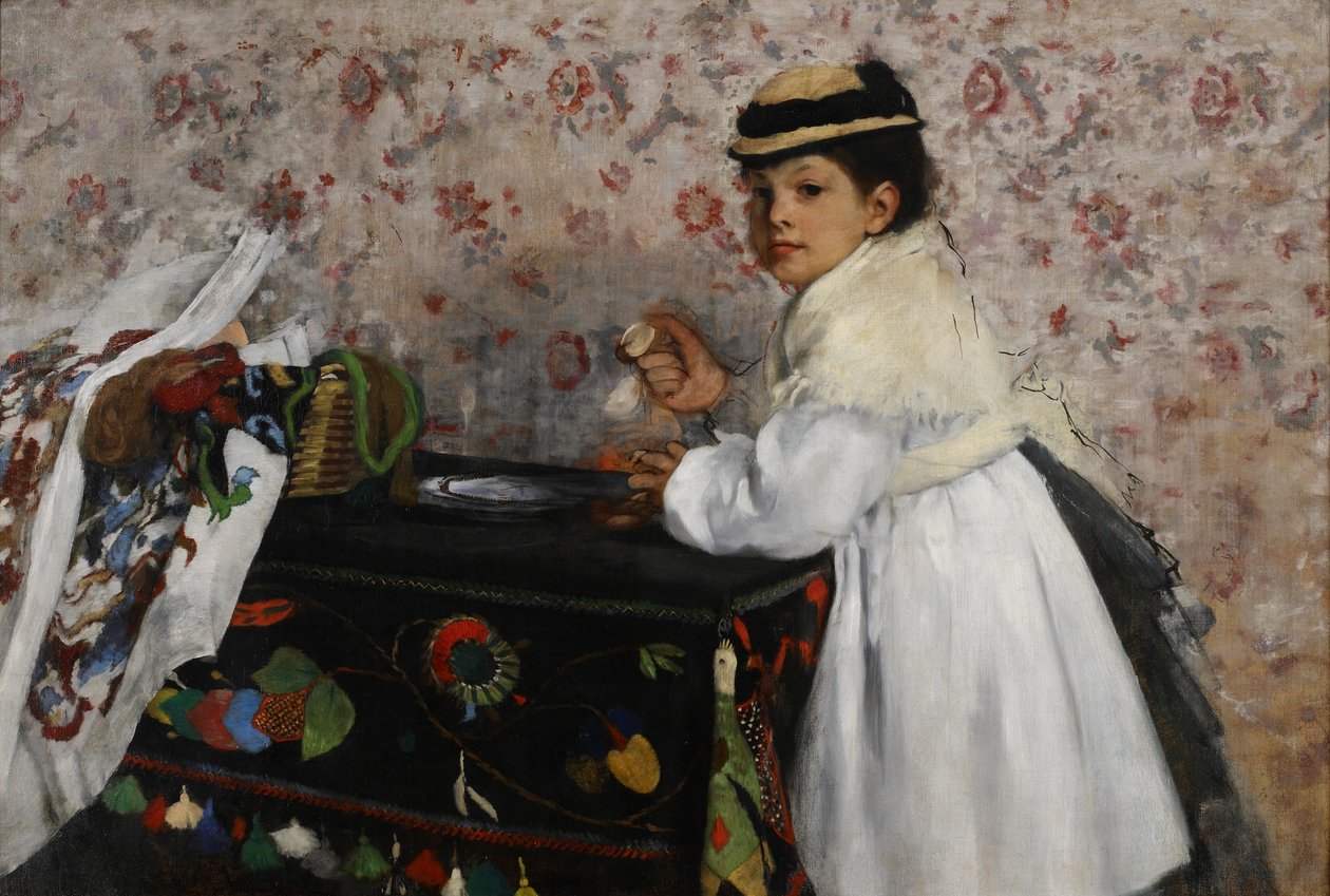 Portrét Mlle. Hortense Valpinçon, kolem roku 1871 (olej na matraci tikání) od Edgar Degas