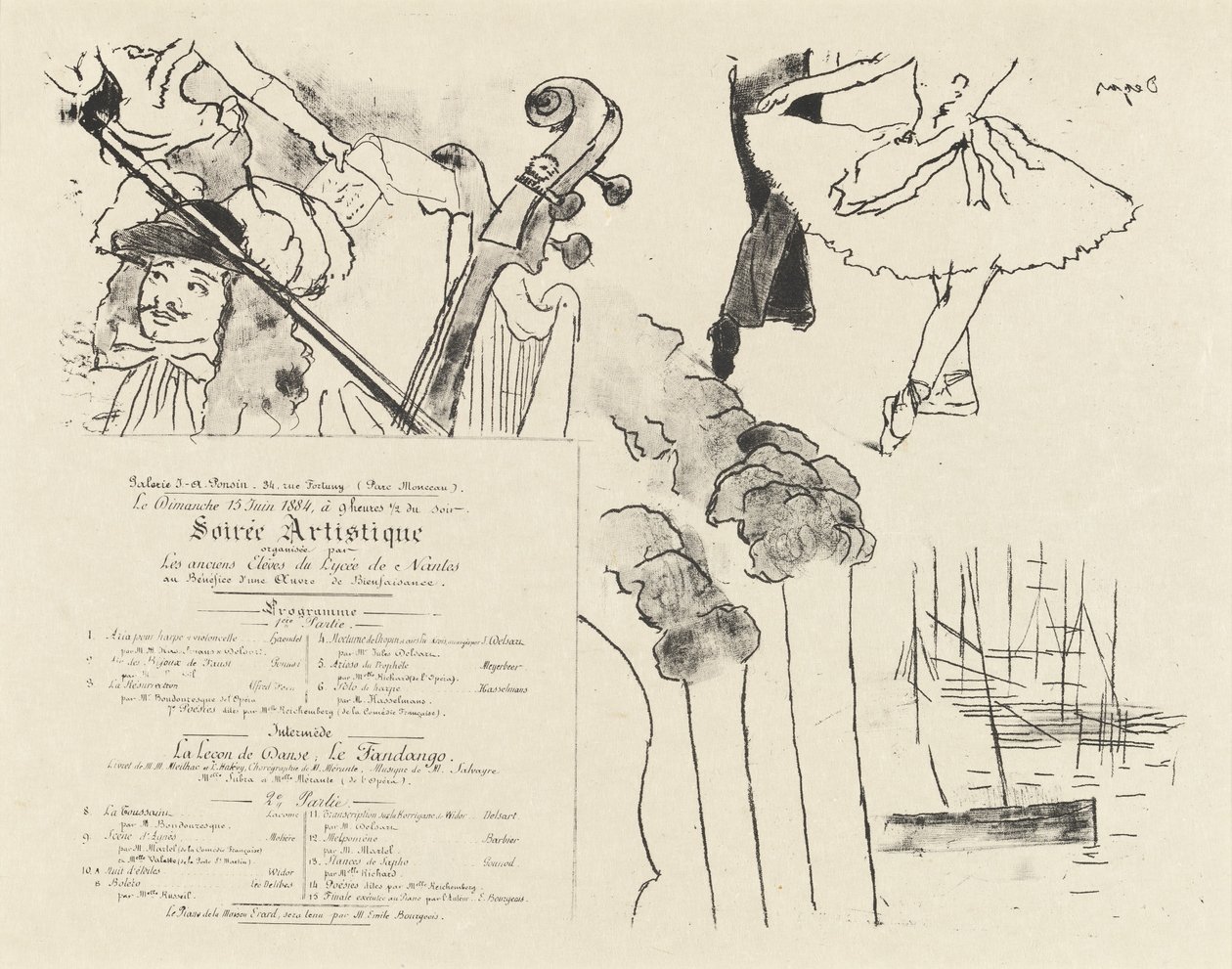 Program pro Soiree Artistique (Program pro večer bývalých studentů Lycée de Nantes) od Edgar Degas