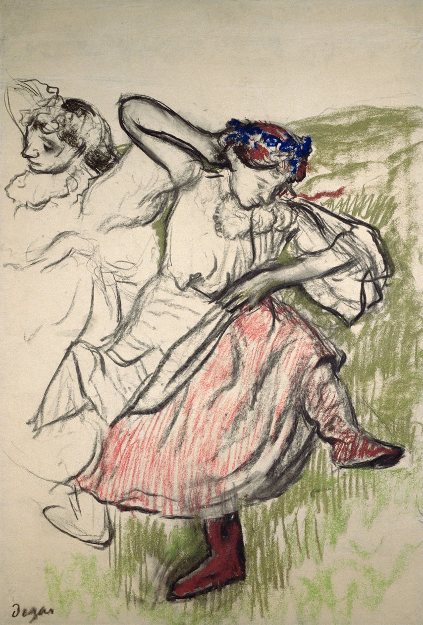 Ruští tanečníci, kolem roku 1899 (uhl a pastel na pauzovacím papíře) od Edgar Degas