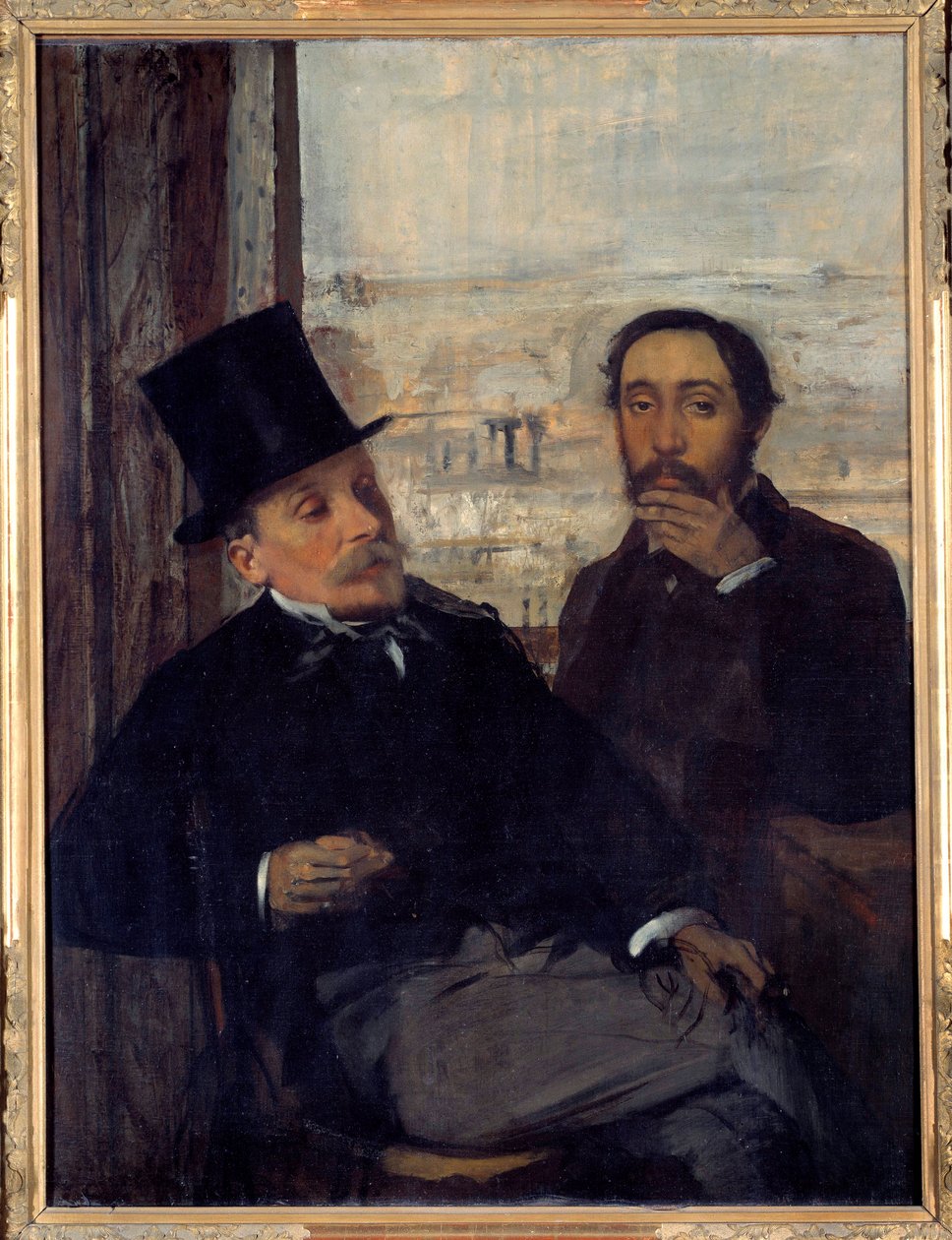 Autoportrét s malířem Evaristem de Valernesem (1816-1896) Edgar Degas se představil vpravo. Obraz Edgara Degase (1834-1917) 1865 Sun. 1,16x0,89 m Paříž, musee d
