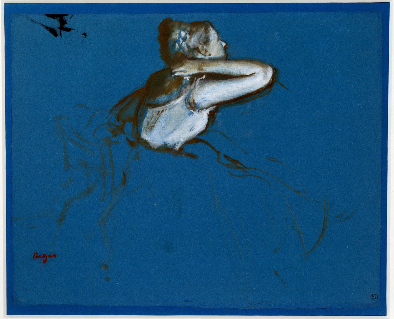 Sedící tanečnice otočená doprava Esence na modrém papíře od Edgara Degase (1834-1917) 1873 Dim. 0,23 x 0,29 m Paříž. Muzeum Orsay od Edgar Degas
