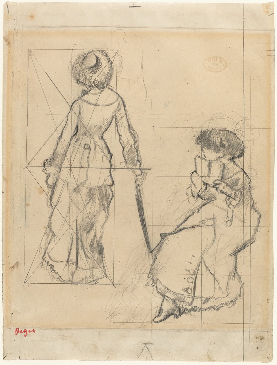 Studie na "Mary Cassatt v Louvru" [recto] od Edgar Degas