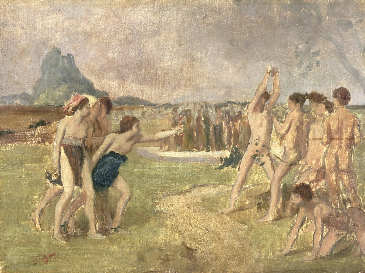 Study for The Young Spartans Exercising, c.1860-61 (olej na papíře připevněný na panelu) (viz 3354) od Edgar Degas