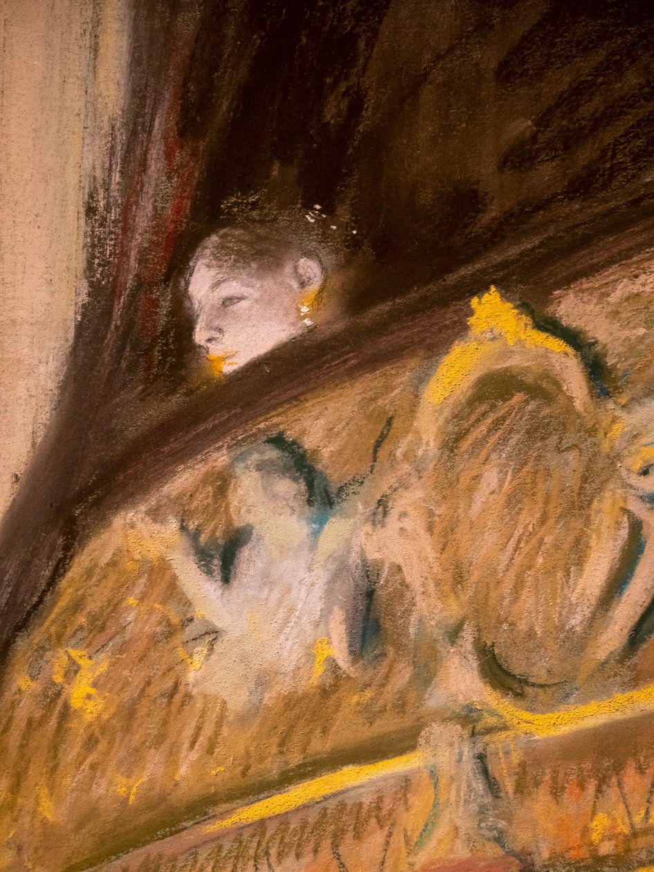 Studie lóže u divadla (detail). 1880. Pastel a olej na kartonu marufle na plátně. od Edgar Degas