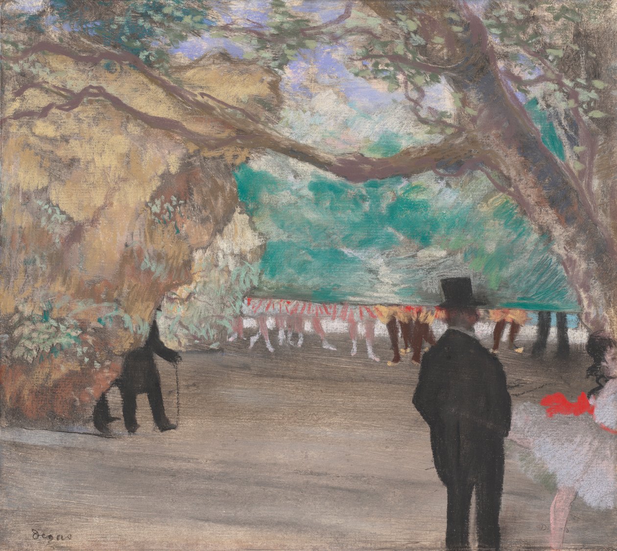 The Curtain, c.1880 (pastel přes dřevěné uhlí na položený papír připevněný na desce) od Edgar Degas