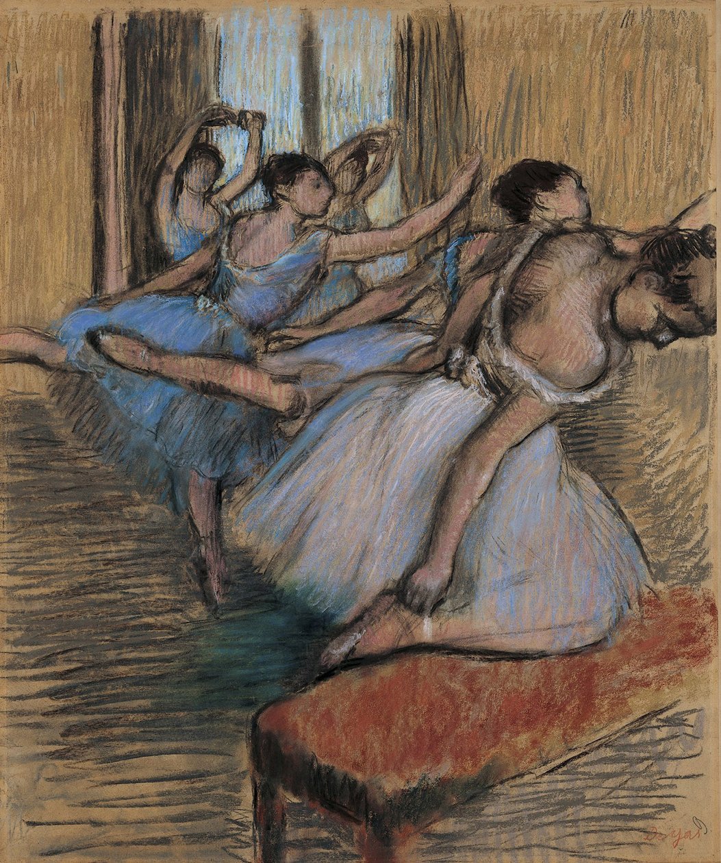 The Dancers, cca 1900 (pastel a dřevěné uhlí na papíře) od Edgar Degas