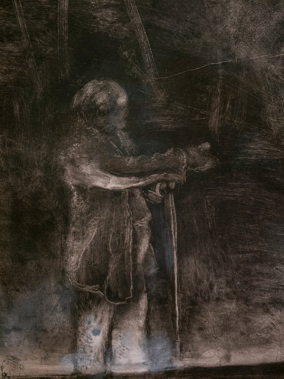 Mistr baletu (detail) (realizováno ve spolupráci s Ludovicem Lepicem). 1876. Monotyp černým inkoustem s bílými křídovými odlesky od Edgar Degas