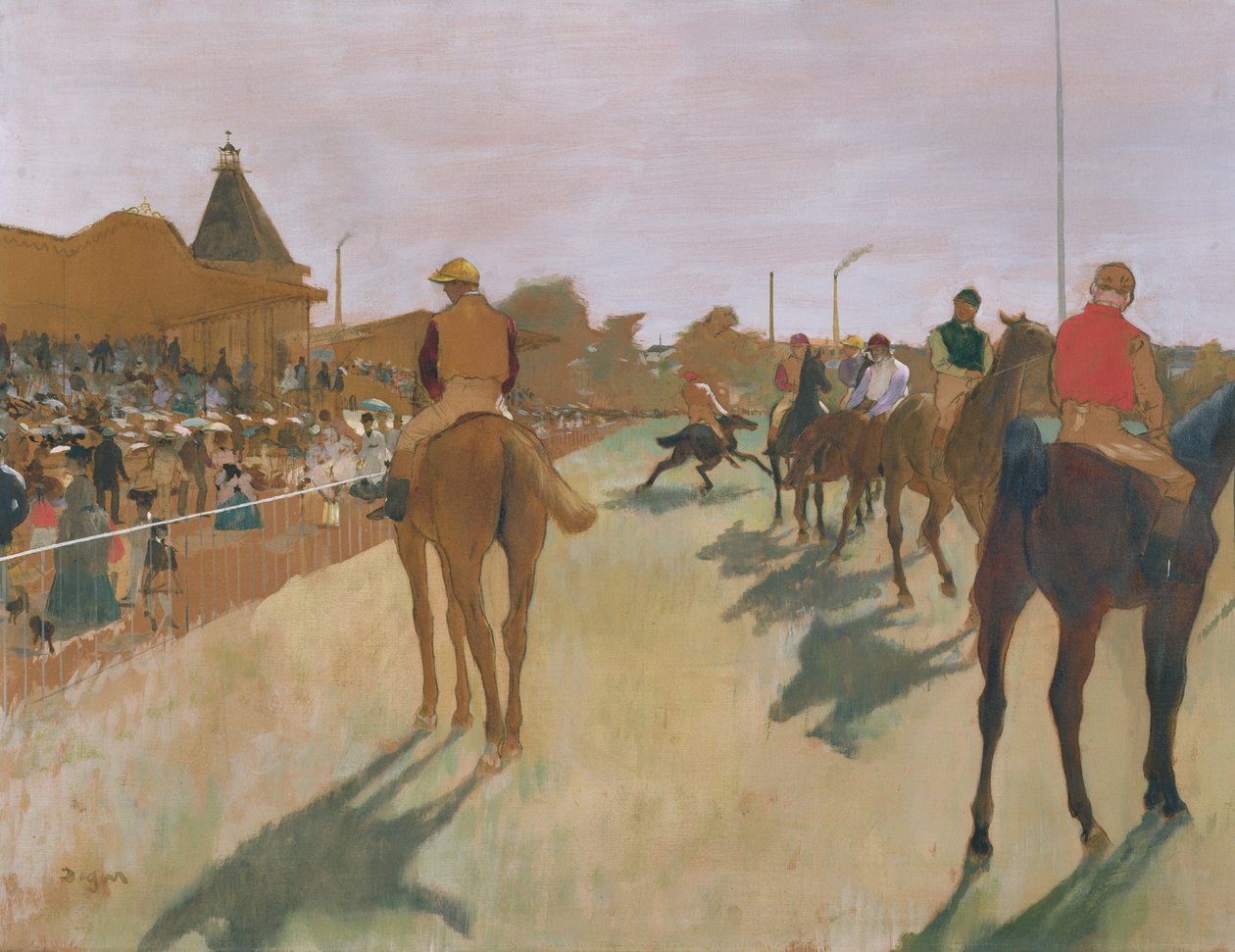 Průvod, aneb závodní koně před tribunami, c.1866-68 (olej na papíře) od Edgar Degas
