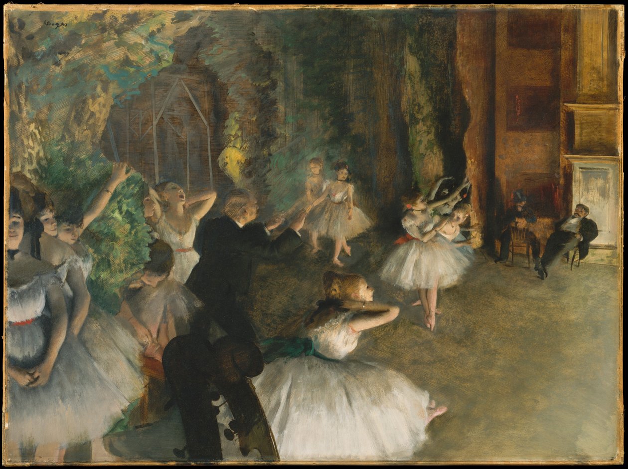 Zkouška baletu na jevišti od Edgar Degas