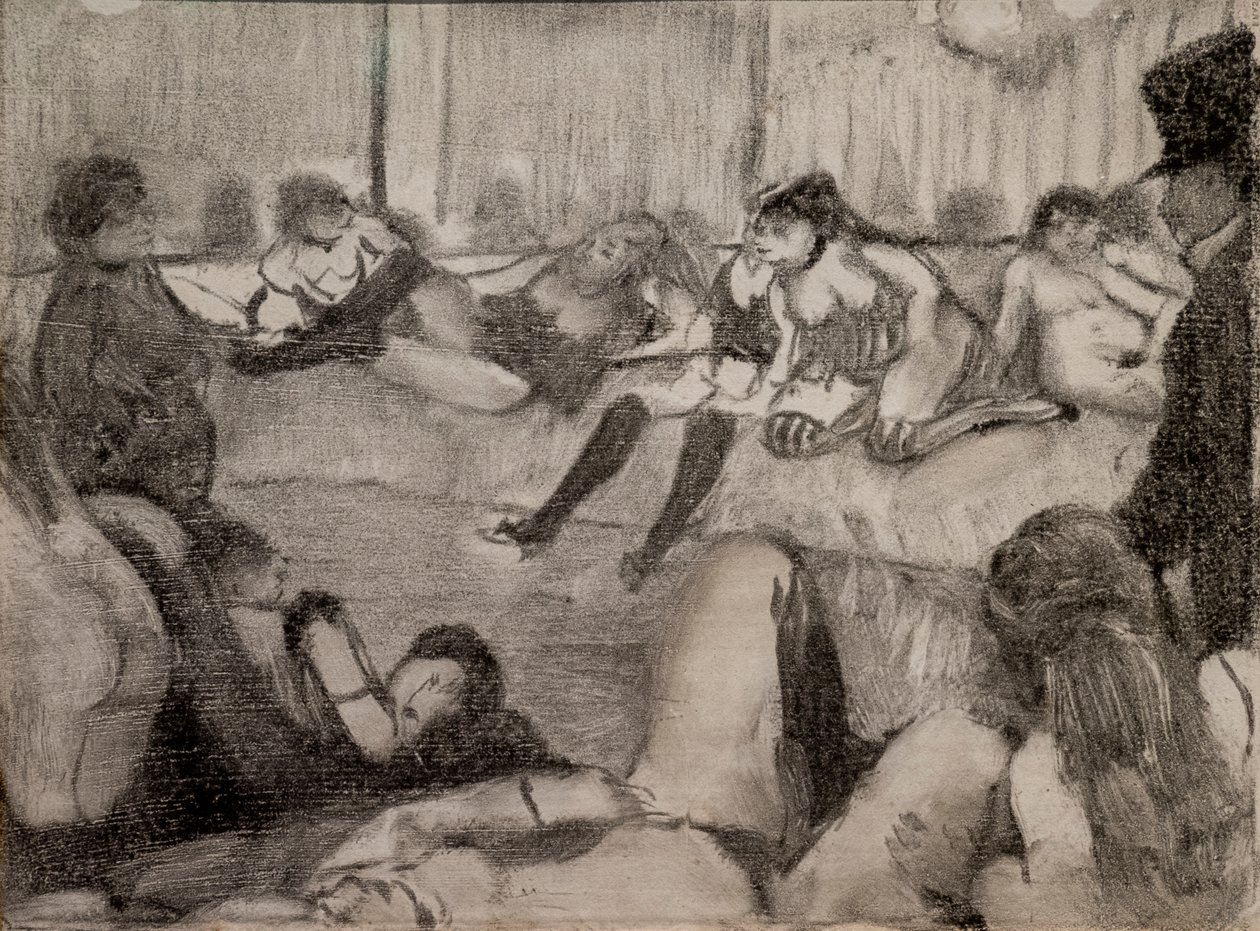 Salon. 1879. Monotyp má černý inkoust, pastel zvýrazňuje. od Edgar Degas