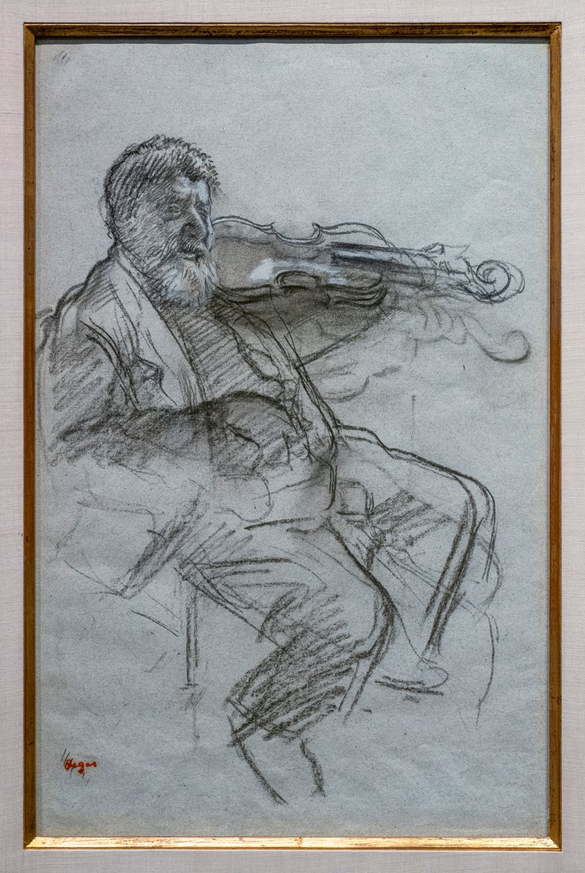 Houslista. 1879. Melír uhlem a bílou křídou na modrošedém papíře. Boston, Museum of Fine Arts, William Francis Warden Fund. od Edgar Degas