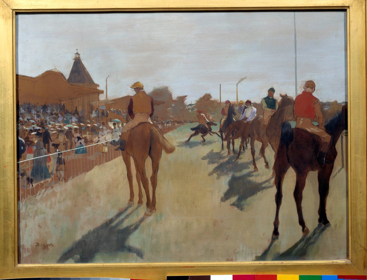 Defilé říká "" závodní koně před tribunami"" Obraz Edgara Degase (1834-1917) 1866-1868. Ztlumit. 0,46 x 0,61 m. Paříž, Musee d