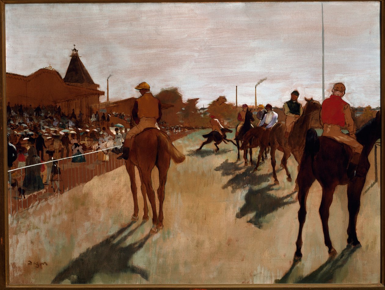 Průvod nebo závodní koně před tribunami (olej na plátně od Edgar Degas