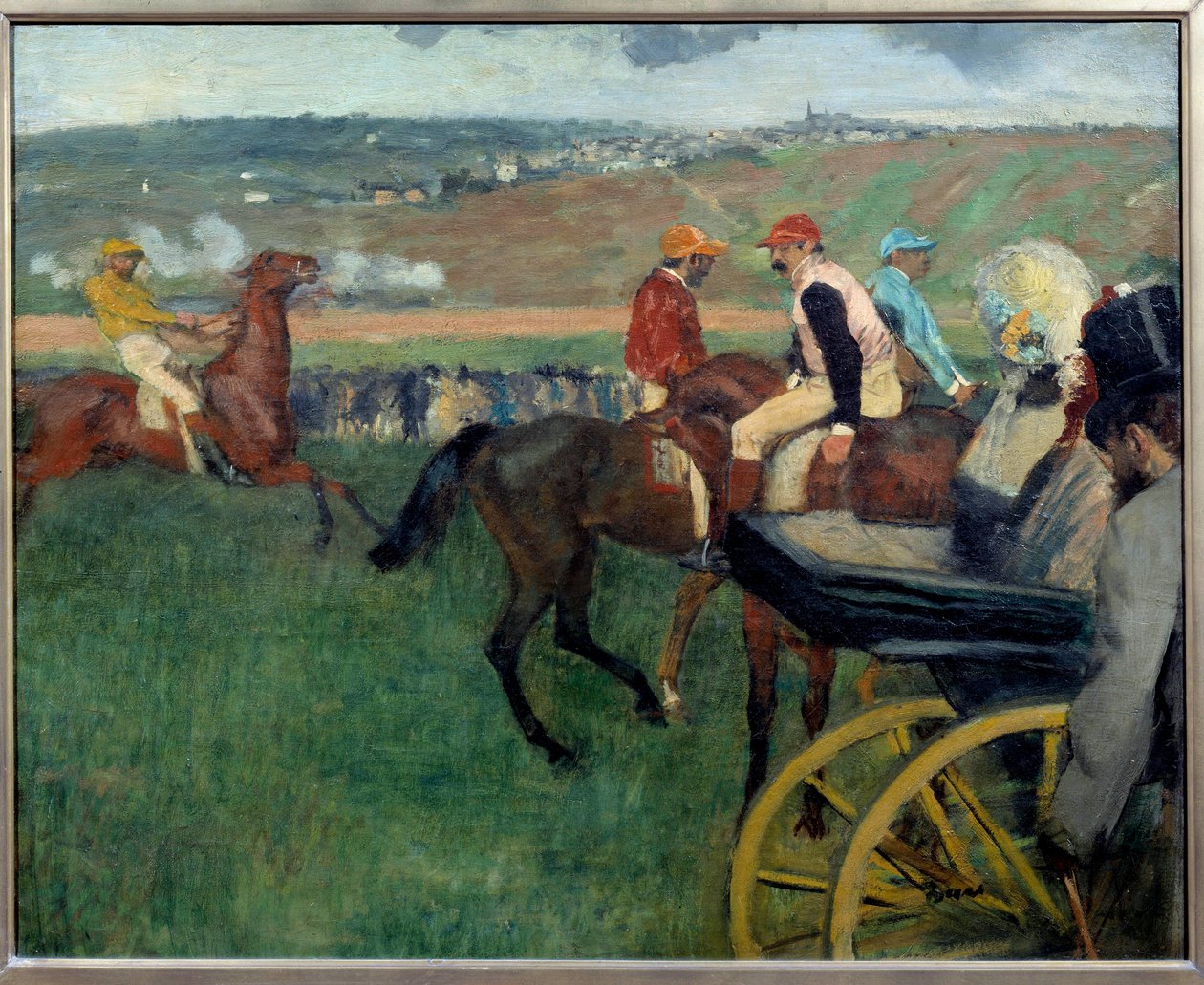 Dostihová dráha, amatérští žokejové u auta Malba Edgara Degase (1834-1917) 1876-1887 Ne. 0,66x0,81 m Paříž, Musee d