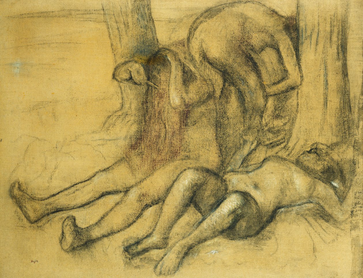 Tři koupající se pod stromem; Tři koupající se pod stromem, c.1894 od Edgar Degas