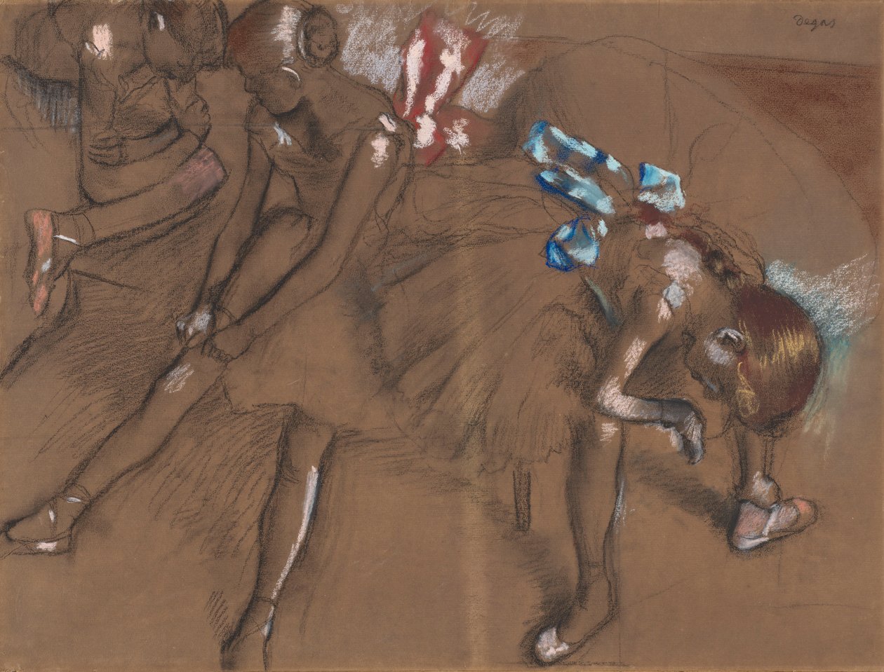 Tři tanečníci odpočívající, kolem roku 1880 od Edgar Degas