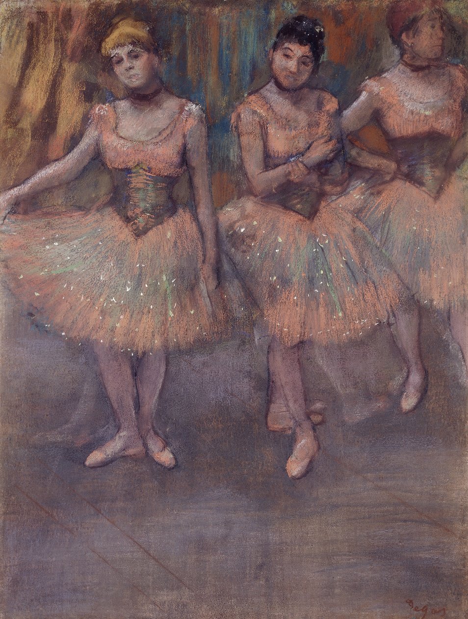 Tři tanečníci před praxí, kolem roku 1880 od Edgar Degas