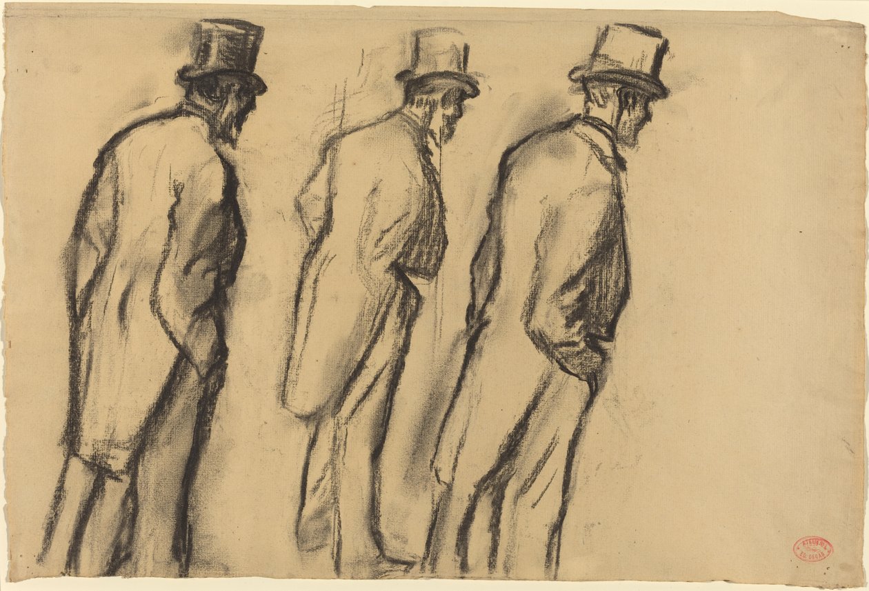 Tři studie stojícího Ludovica Halévyho, asi 1880 (uhel na hnědém papíře) od Edgar Degas
