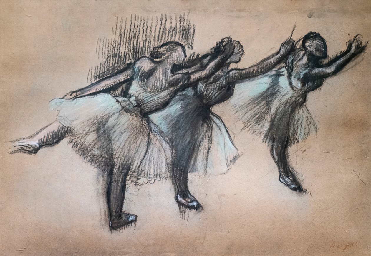 Tři tanečníci. 1895-1900. Uhl a pastel na pauzovacím papíře. od Edgar Degas