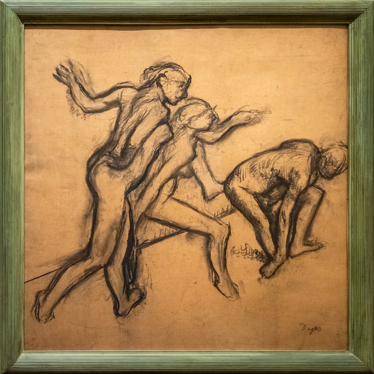 Tři nazí tanečníci. 1895-1900. Dřevěné uhlí na pauzovacím papíru. od Edgar Degas