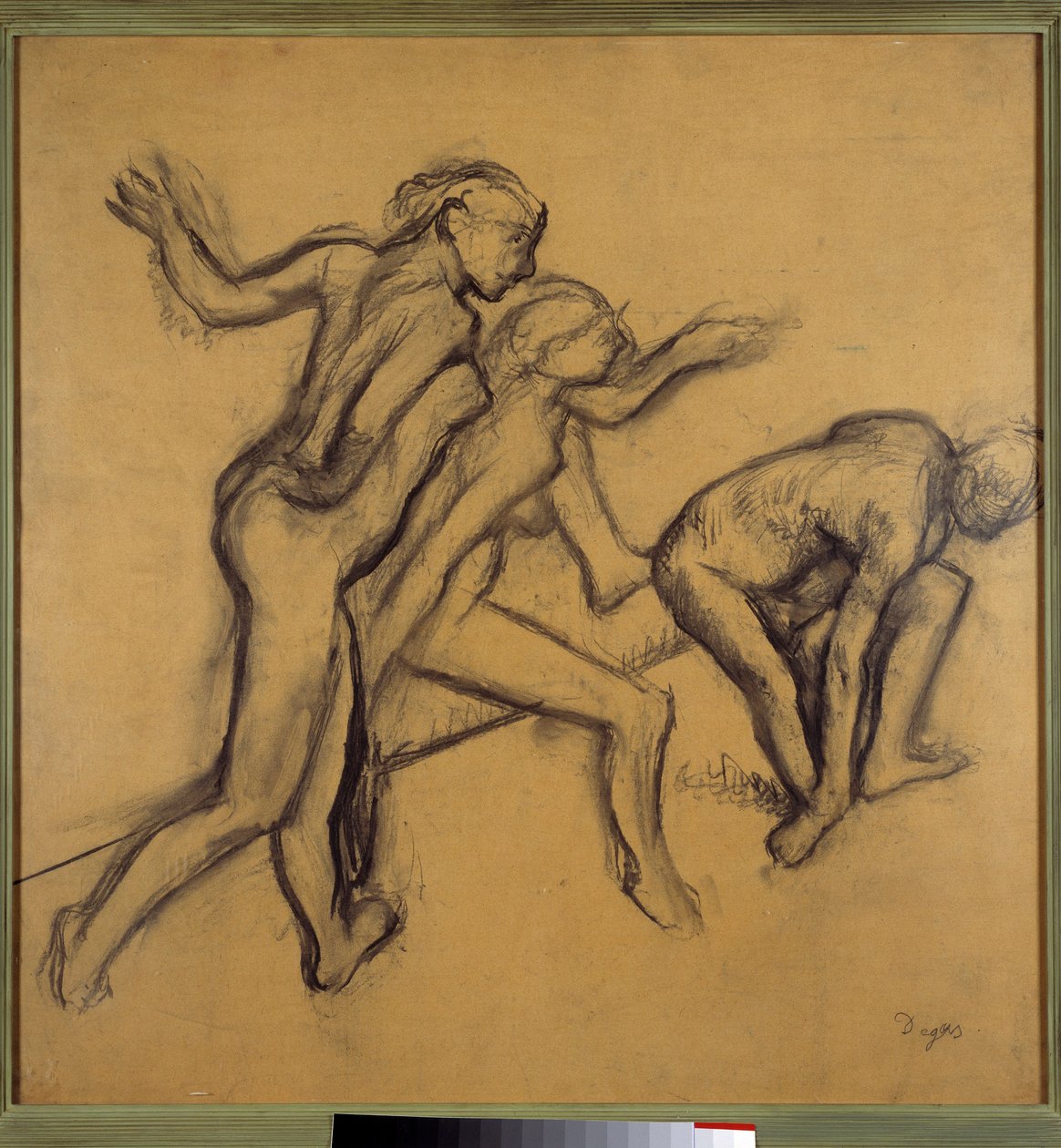 Tři nazí tanečníci Kresba křídou a uhlem od Edgara Degase (1834-1917) cca 1900. Ztlumit. 0,89 x 0,88 m Paříž. muzeum Louvre od Edgar Degas