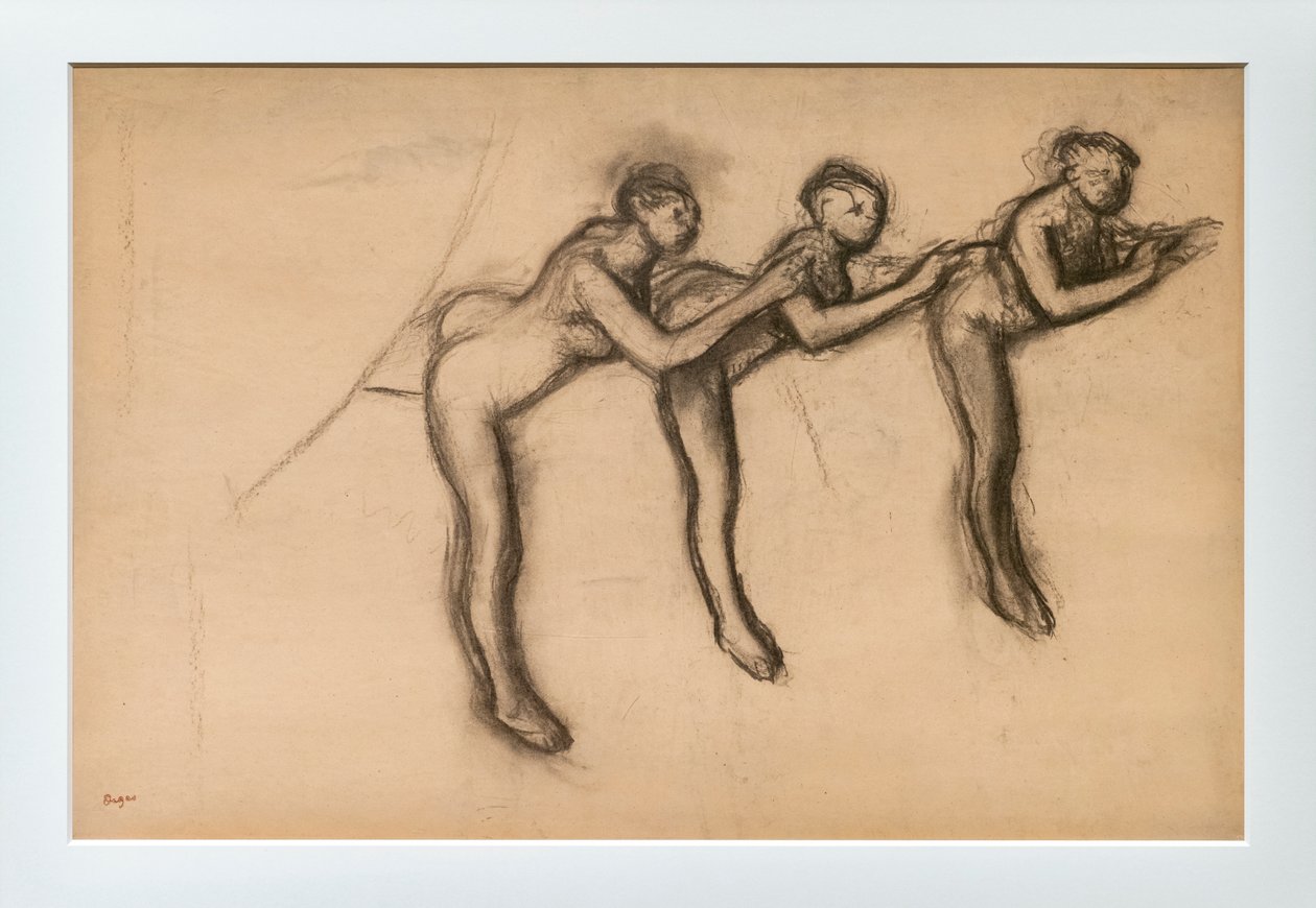 Tři nazí tanečníci v arabesky. Kolem 1892-1895. Dřevěné uhlí na papír lepí na karton. od Edgar Degas
