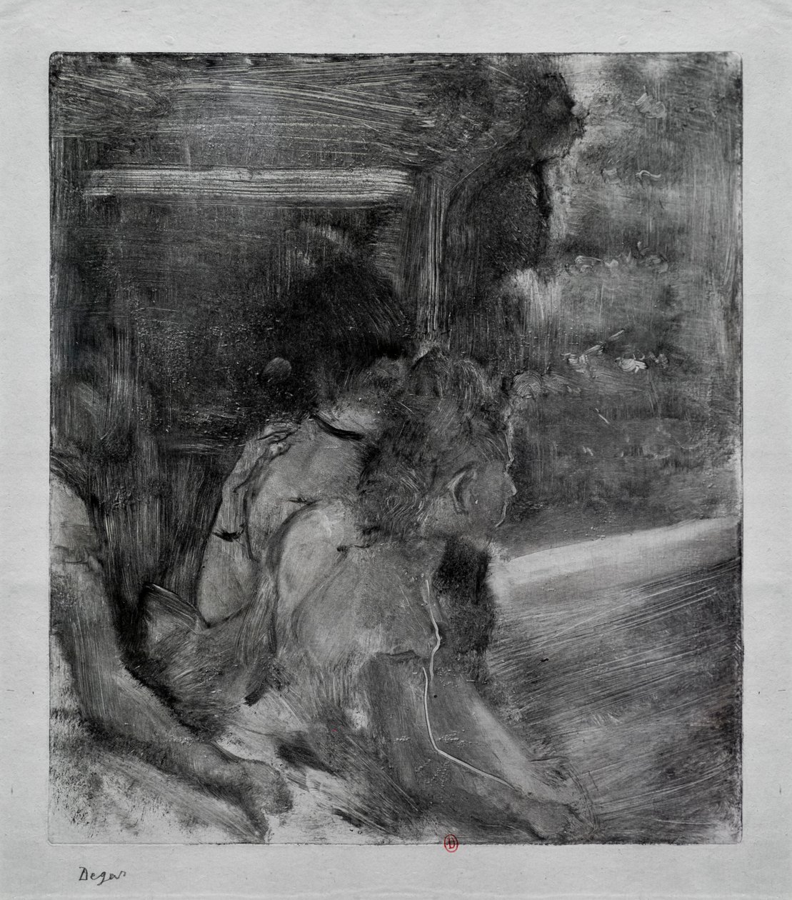 Do divadla. Kolem roku 1878. Monotyp má černý inkoust z Číny. od Edgar Degas