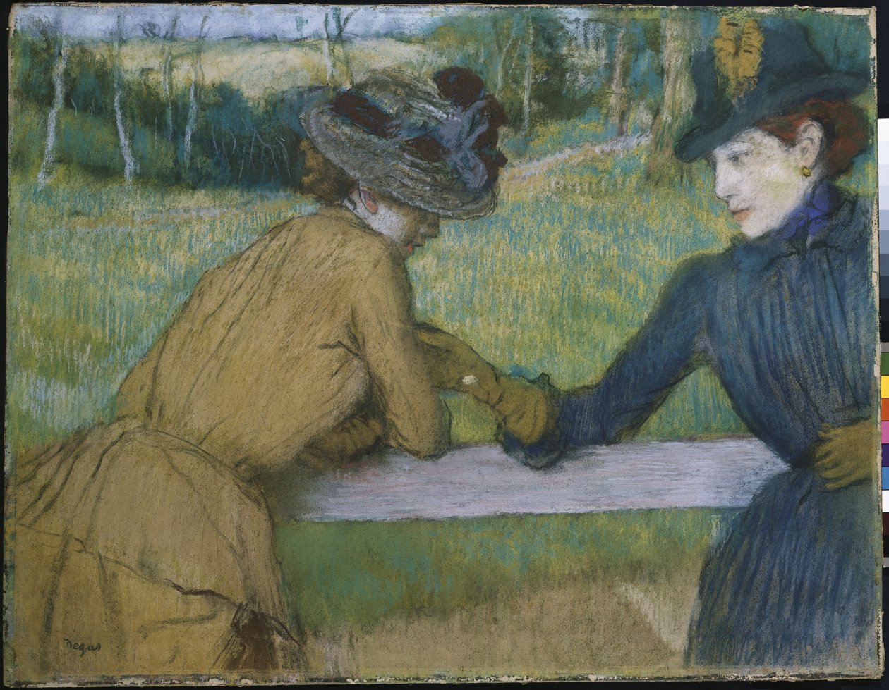 Dvě ženy opřené o zábradlí plotu od Edgar Degas