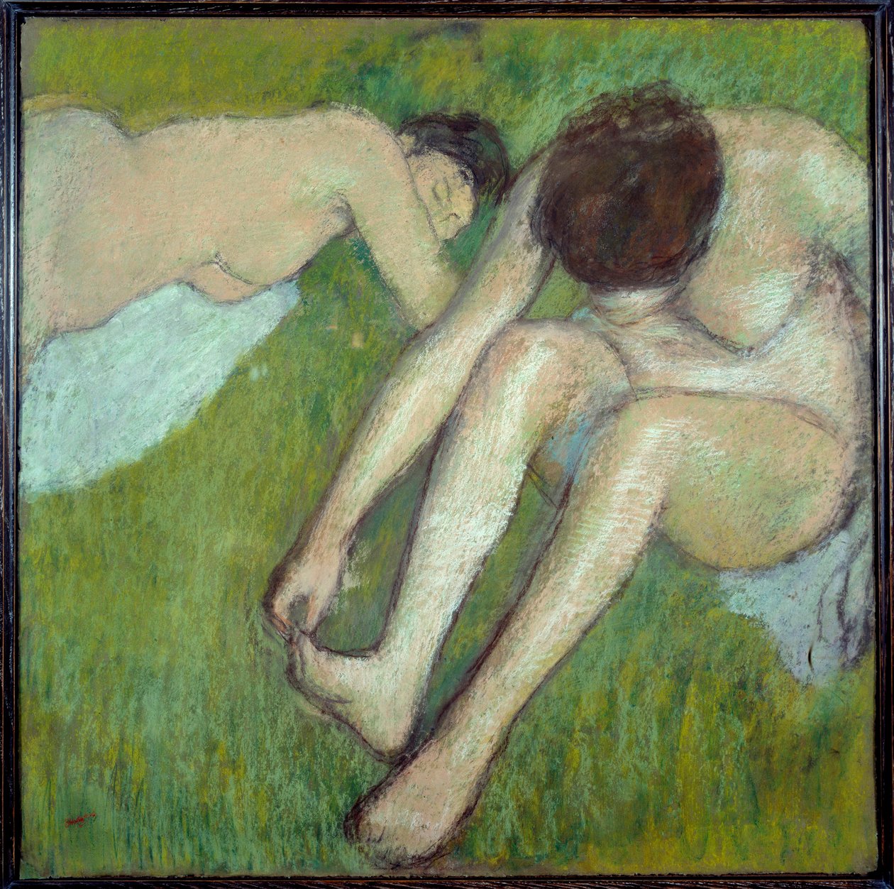 Dva koupající se na pastelové trávě na hnědém papíře od Edgara Degase (1834-1917) 1890 Sun. 0,7x0,7 m Paříž, Musee d
