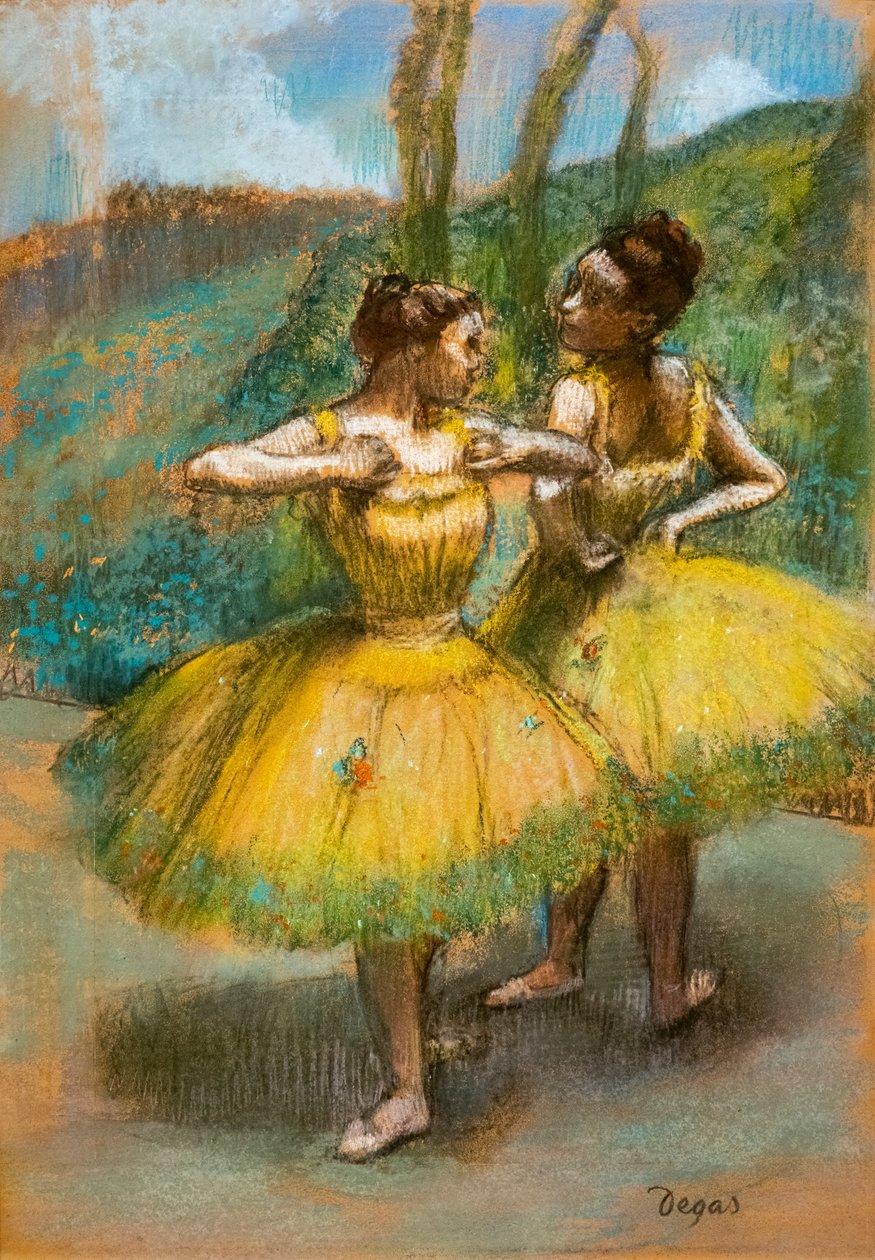 Dva tanečníci ve žlutém. Kolem 1896. Pastel a uhel na dvou proužcích papíru. od Edgar Degas