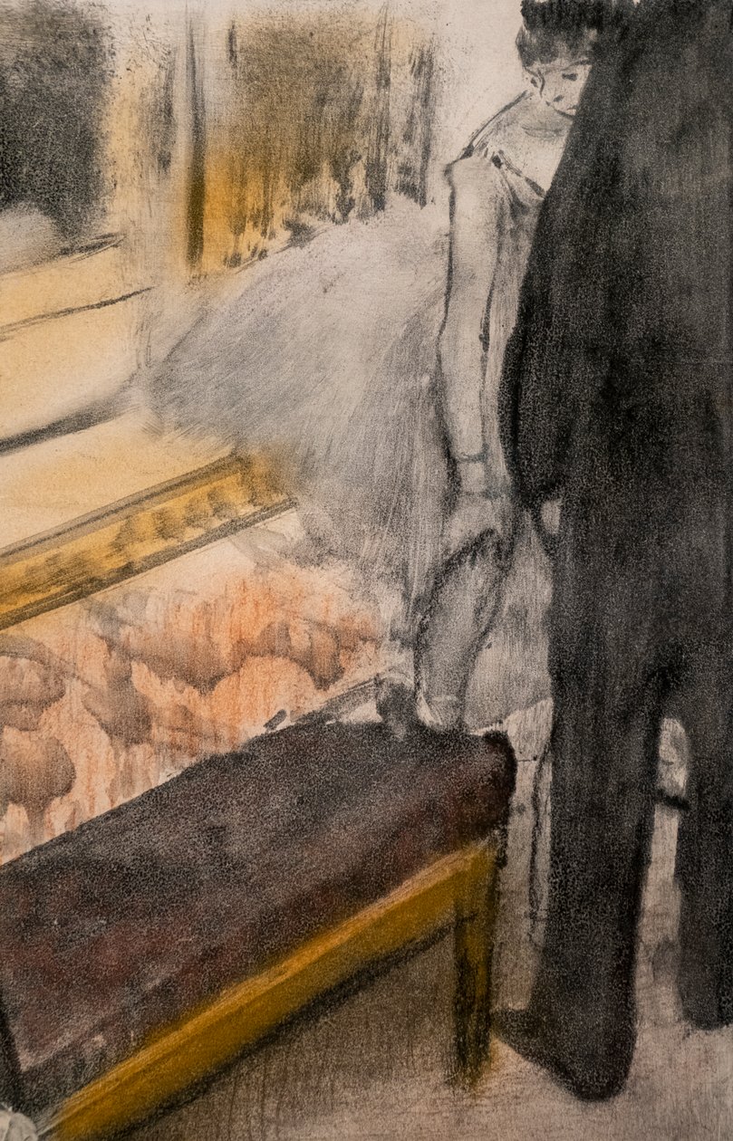 Dva muži a dva tanečníci (detail). Kolem 1876-1877. Pastel na monotypu. od Edgar Degas