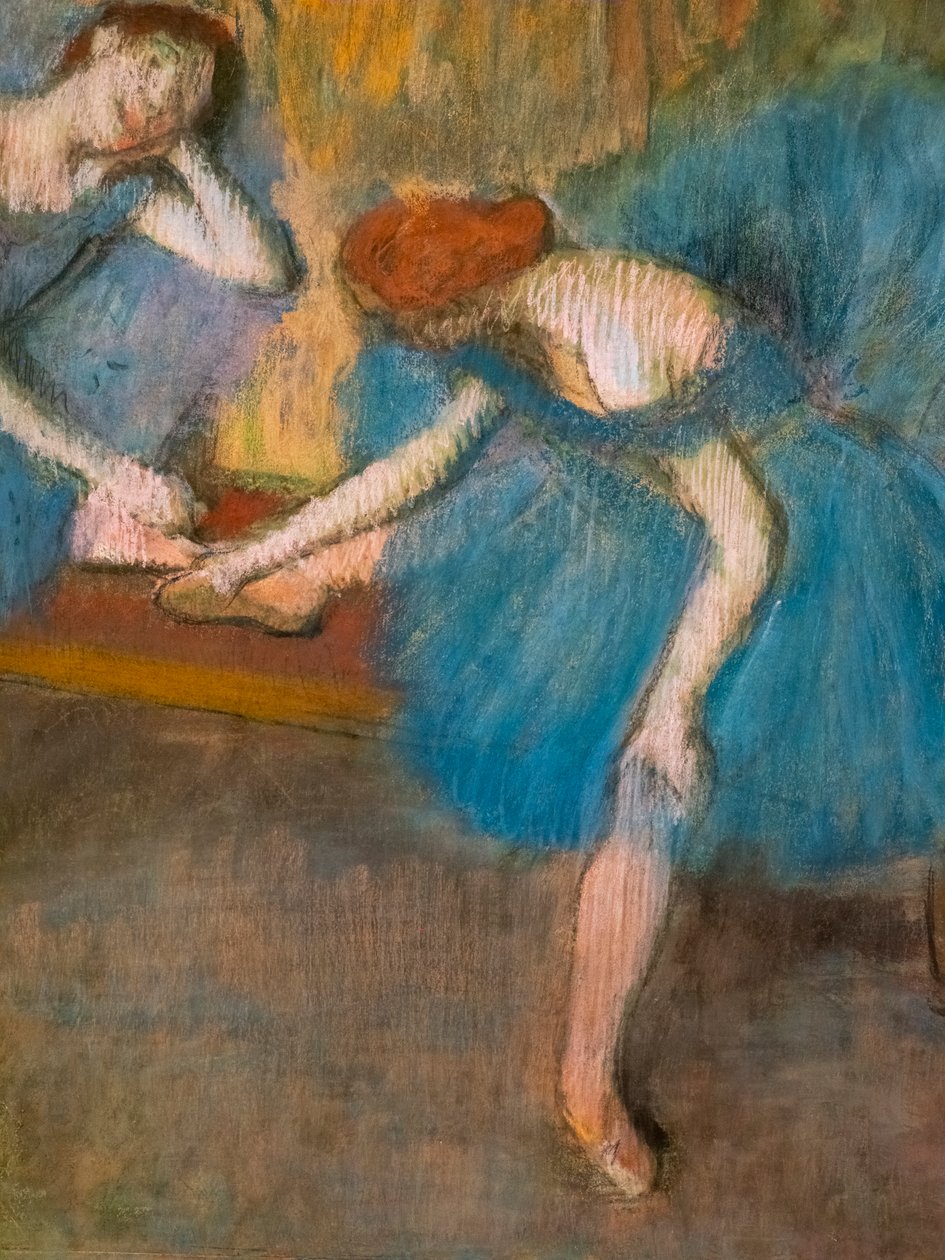 Dva odpočívající tanečníci (také známí jako „Blue dancers“) (detail). Kolem 1898. Pastel na jemném velínovém papíře. od Edgar Degas