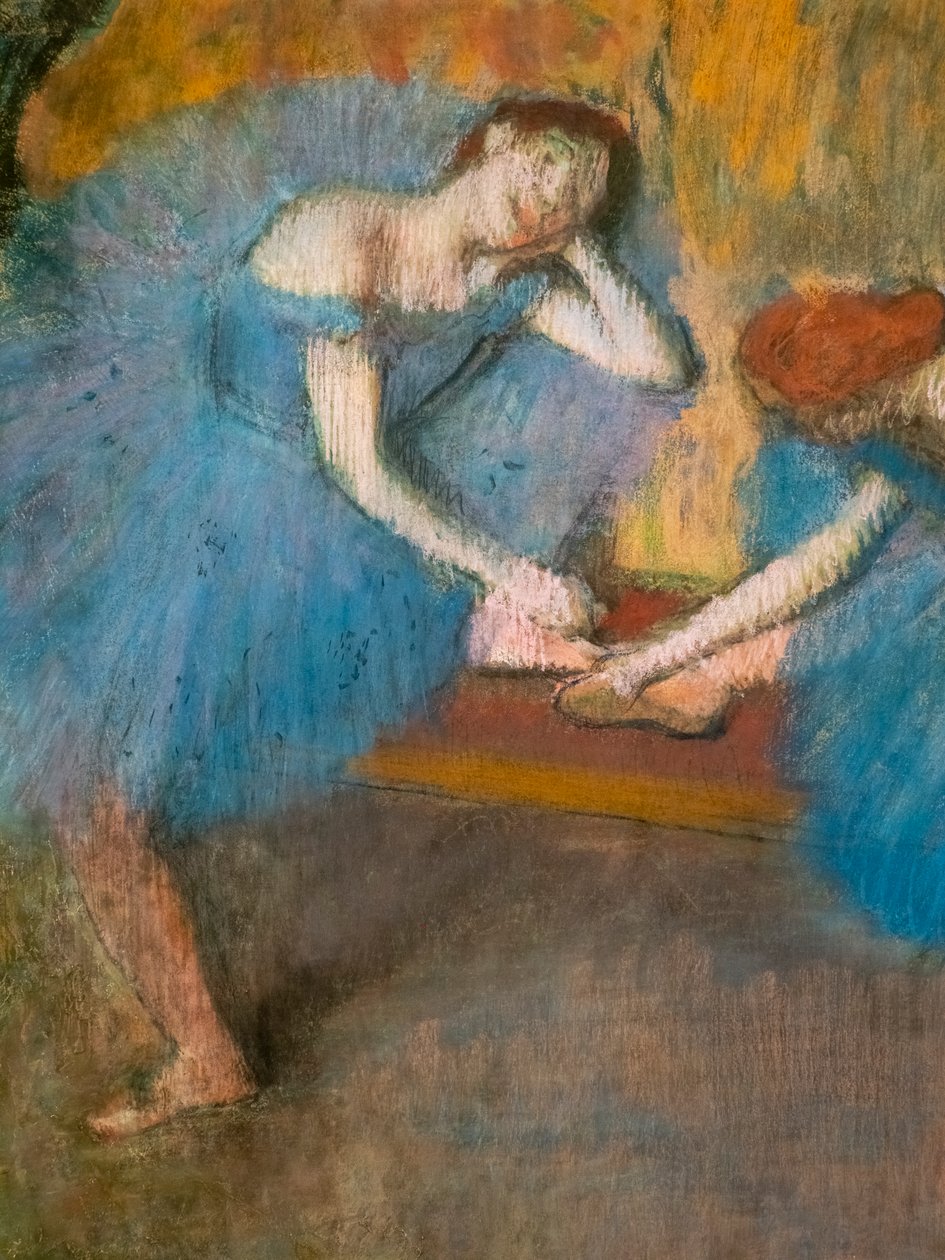 Dva odpočívající tanečníci (také známí jako „Blue dancers“) (detail). Kolem 1898. Pastel na jemném velínovém papíře. od Edgar Degas