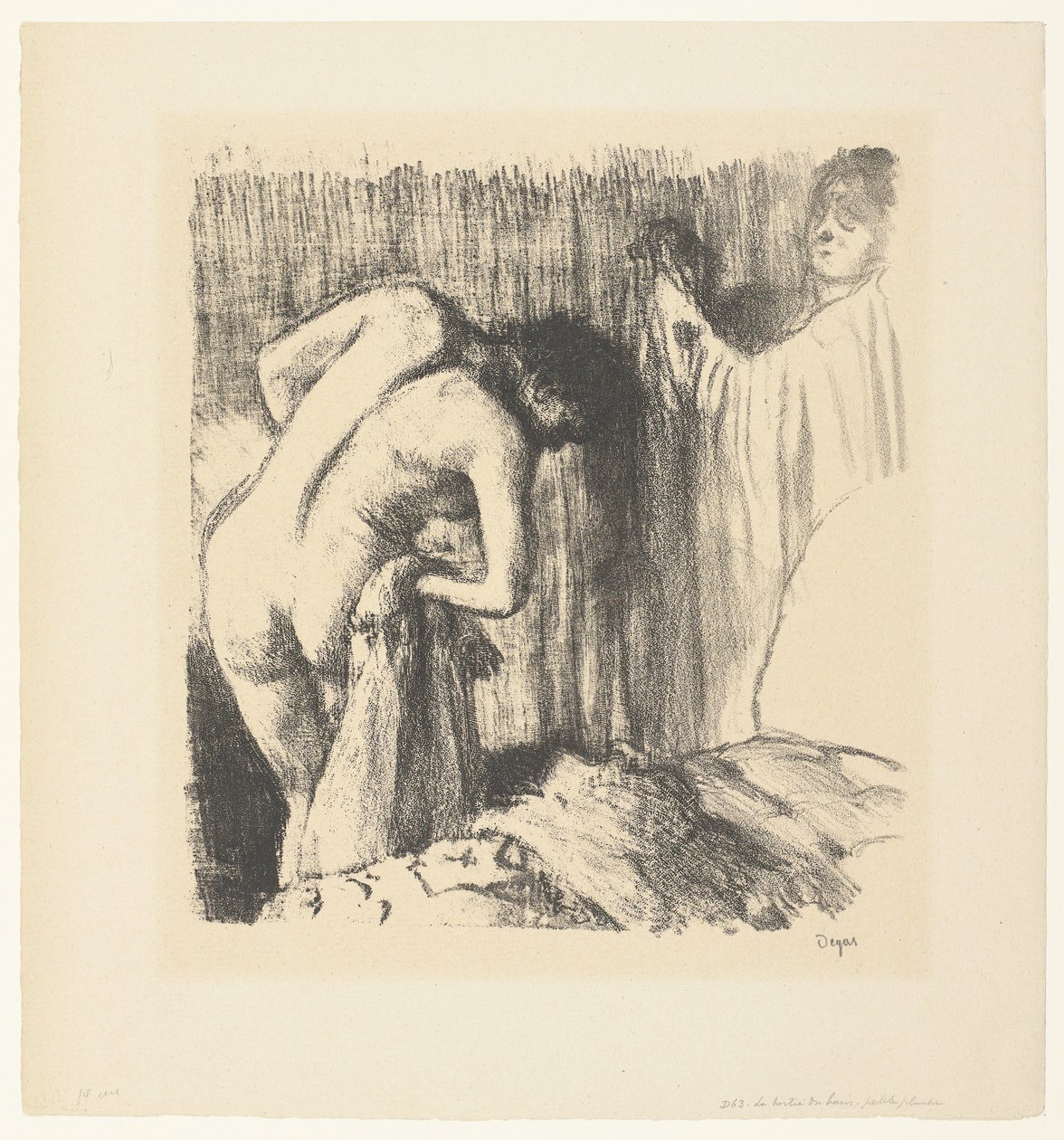 Žena se po koupeli osuší a dostane od ženy oblečení La Sortie du Bain od Edgar Degas