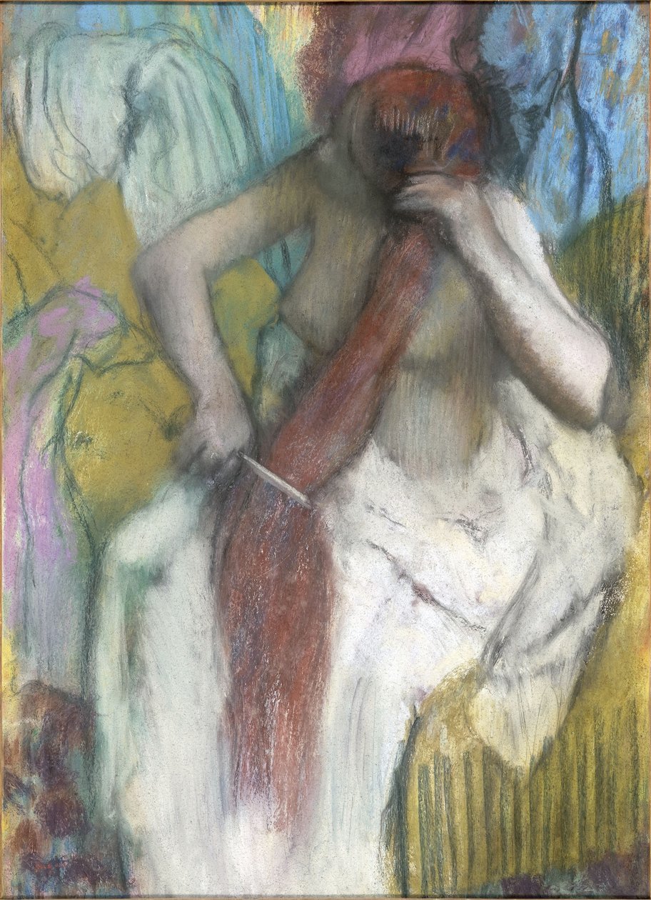 žena česání vlasů od Edgar Degas
