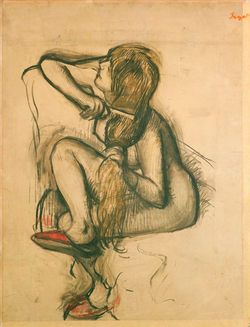 Žena si česá vlasy od Edgar Degas