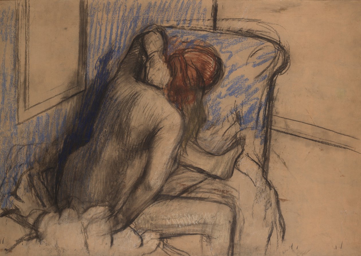 žena suší vlasy od Edgar Degas