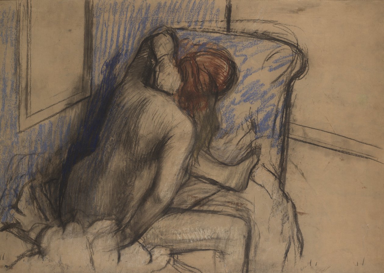 Žena sušící si vlasy, kolem roku 1902 (uhl a pastel) od Edgar Degas