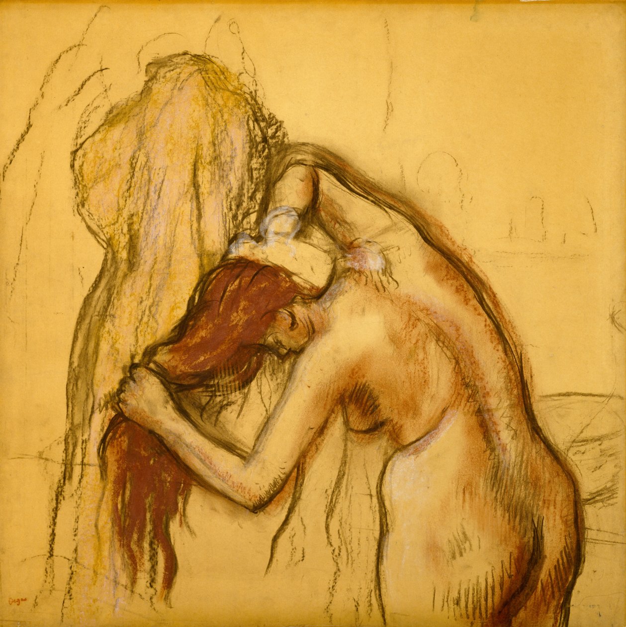 Žena se suší, kolem roku 1905 (uhl a pastel na pauzovacím papíře položeném na papíře) od Edgar Degas