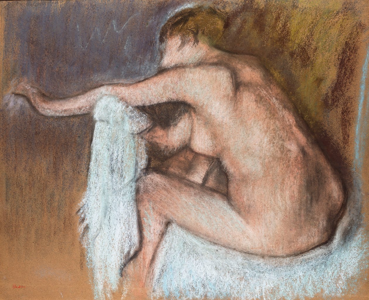Žena Sušení paže; Žena si otírá paži, kolem roku 1884 od Edgar Degas