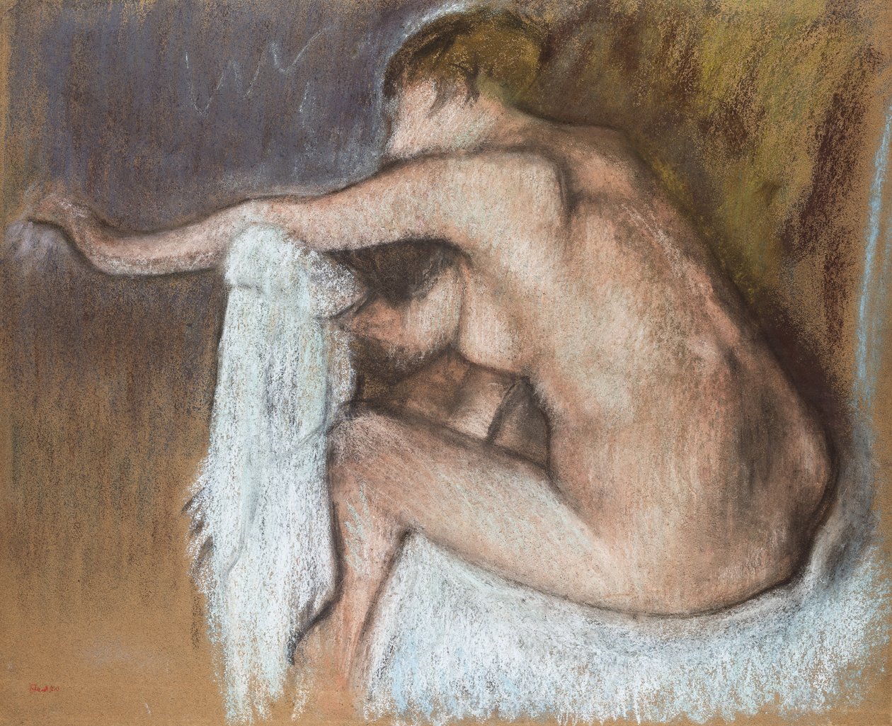 Žena si suší ruku, kolem roku 1884 (pastel na lesklém papíře) od Edgar Degas