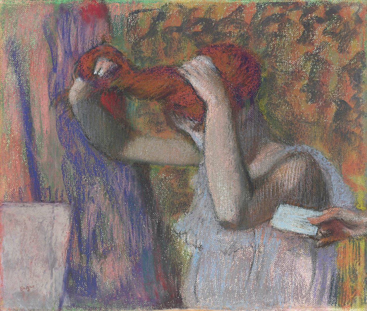 Žena Styling Její Vlasy, Dopis; Žena česající si vlasy, dopis, c.1888-1892 od Edgar Degas